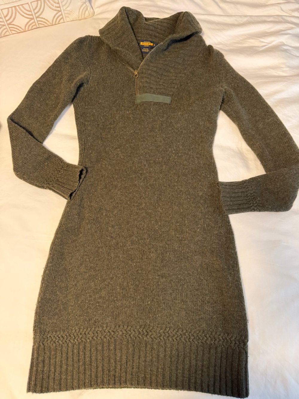 Ralph Lauren Olive Knit Shawl Collar Sweater Dress